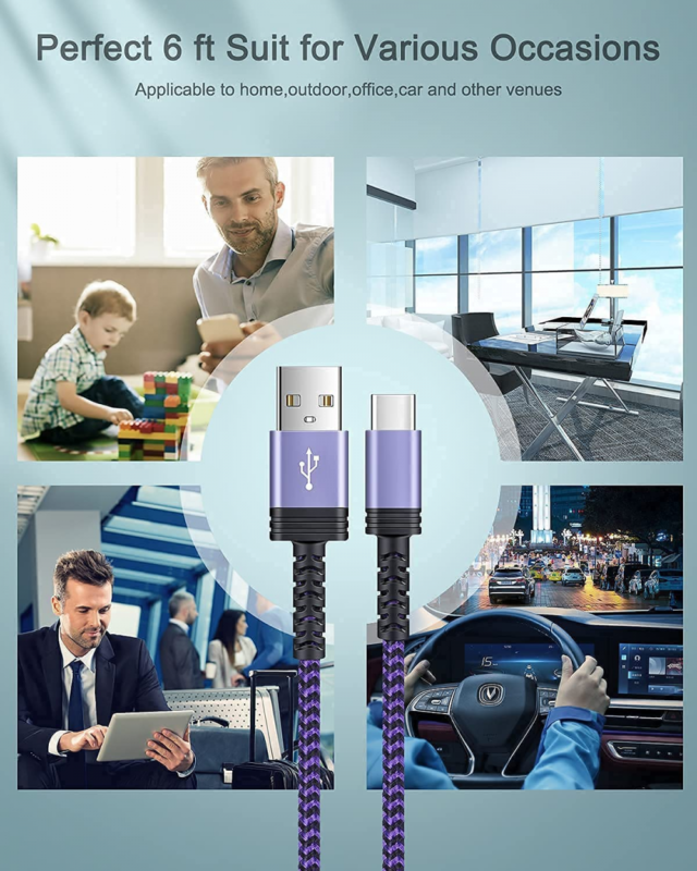 USB Type C Cable, AILKIN 4Pack 6ft Fast Charging Braided Multi-colored-1 - Fresh Stock Dated February 2026