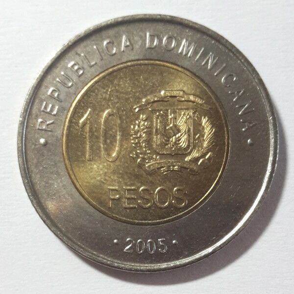 DOMINICAN DOMINICANA 10 PESOS BIMETAL BI-METALLIC 2005 UNC - Fresh Stock Dated December 2025