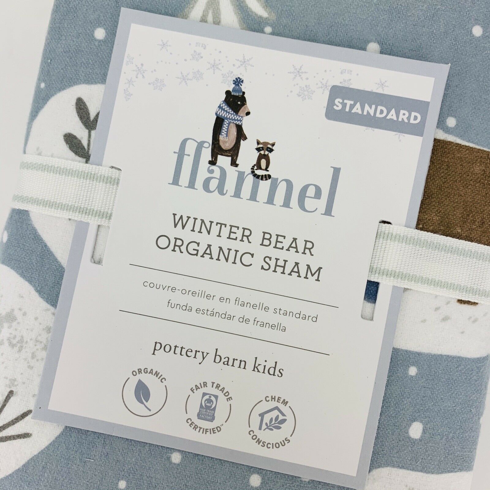 Pottery Barn Kids Winter Bear Organic Flannel Sham Standard Holiday New - Fresh Stock Dated January 2026