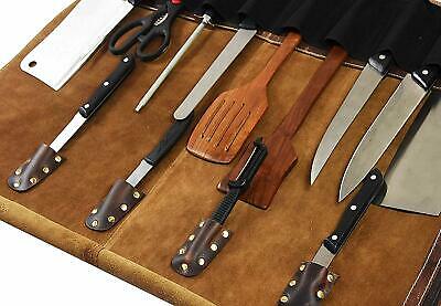Leather Chefs Knife Roll Bag, Knife Carry Case Wallet 10 Pockets Brown Handmade - Fresh Stock Dated December 2025