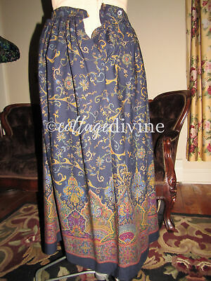 Exquisite Polo Ralph Lauren Golden Blue Scrolls Vtg Wool Full Skirt, made in USA - Fresh Stock Dated February 2026
