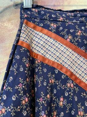 70s Vintage Jessica's Gunnies Navy & Pink Cotton Floral Prairie Skirt, Size XS - Fresh Stock Dated December 2025