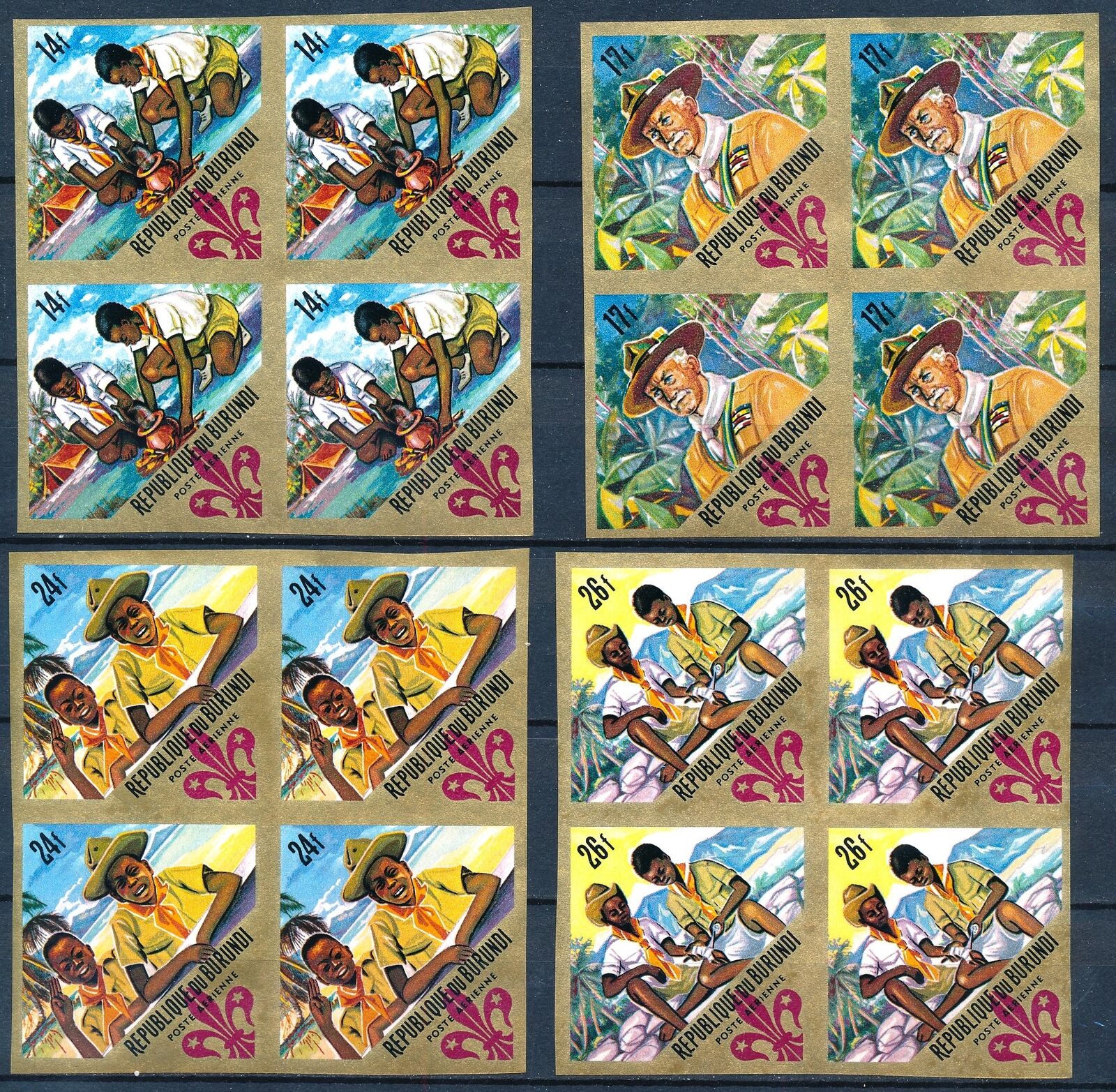 [PG20260] Burundi 1967 : Scout - 4x Good Set Very Fine MNH Imperf Stamps - 2pics - Fresh Stock Dated December 2025