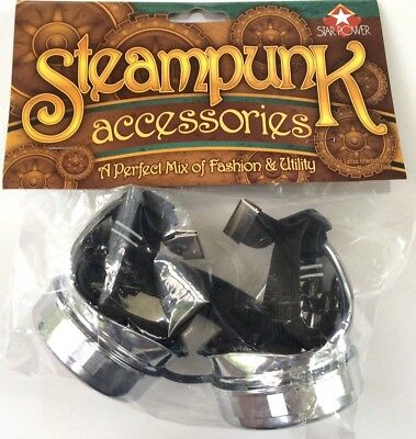 SILVER STEAMPUNK GOGGLES Glasses Adult Punk Goth Space Futuristic Biker Pilot - Fresh Stock Dated December 2025