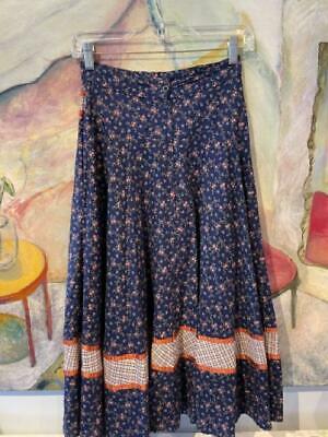 70s Vintage Jessica's Gunnies Navy & Pink Cotton Floral Prairie Skirt, Size XS - Fresh Stock Dated December 2025