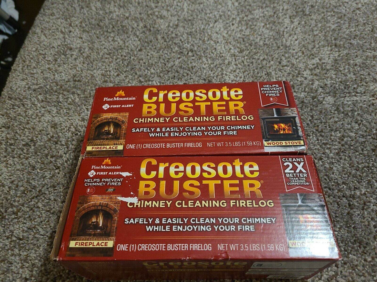 PINE MOUNTAIN CREOSOTE BUSTER CHIMNEY CLEANING FIRE LOG LOT OF 2 - Fresh Stock Dated December 2025