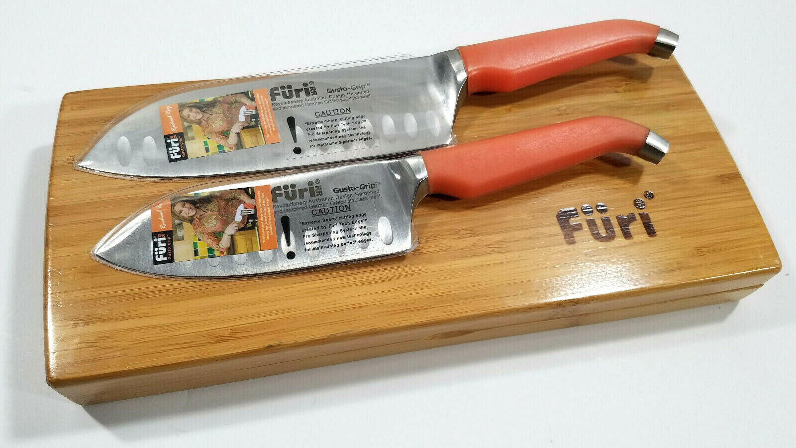 Rachael Ray Furi Gusto Grip Santoku 2 Piece Knife Set Bamboo Case NEW VGC - Fresh Stock Dated December 2025