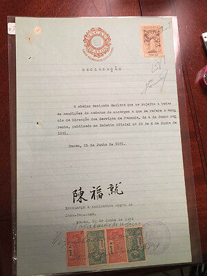 PM0048 Macau 1931 old document with revenue stamps on watermark paper combine - Fresh Stock Dated February 2026
