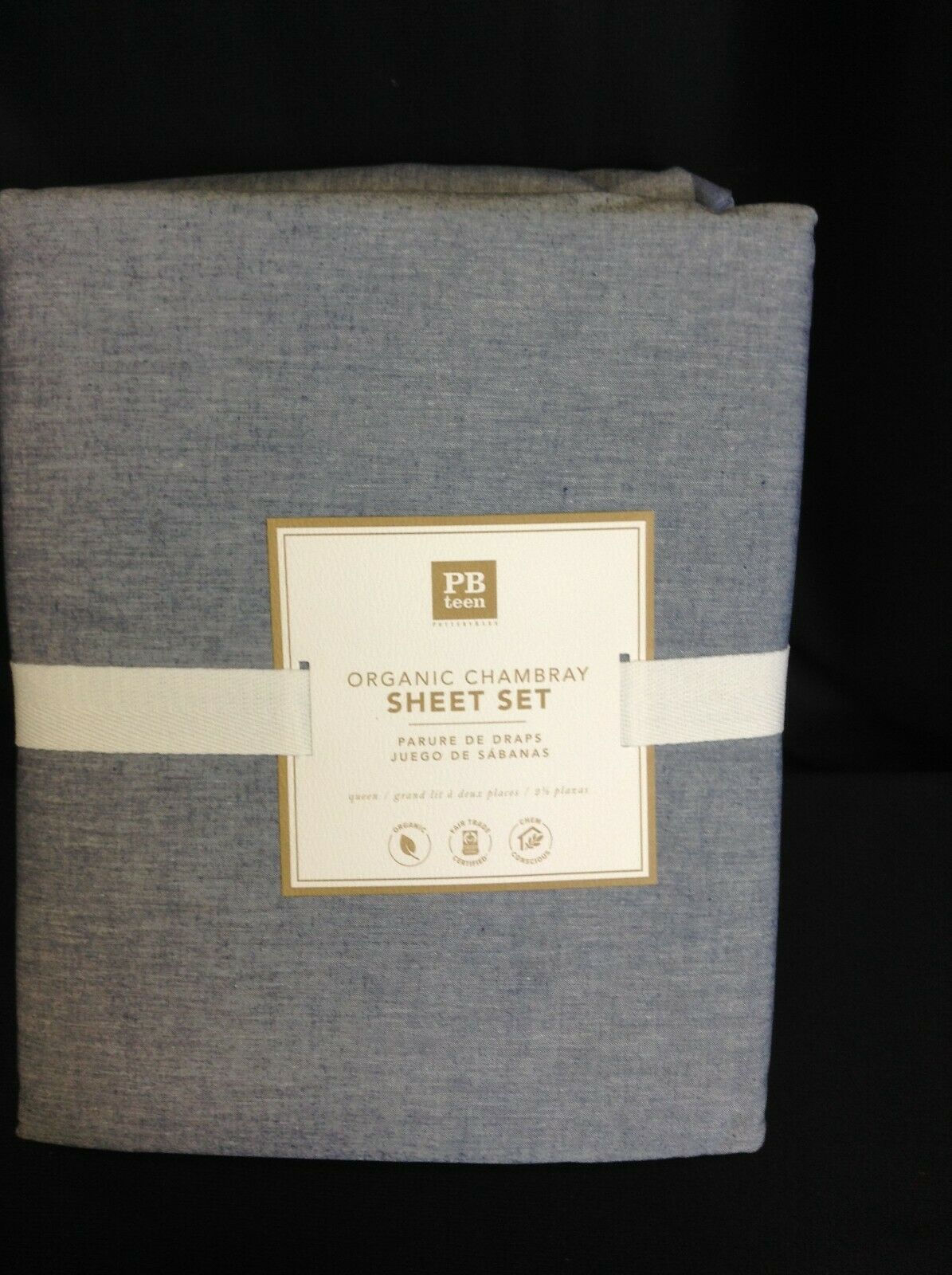 Pottery Barn PB Teen Organic Chambray bed sheet set queen navy blue - Fresh Stock Dated December 2025