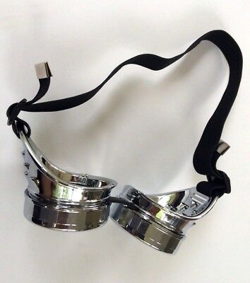 SILVER STEAMPUNK GOGGLES Glasses Adult Punk Goth Space Futuristic Biker Pilot - Fresh Stock Dated December 2025