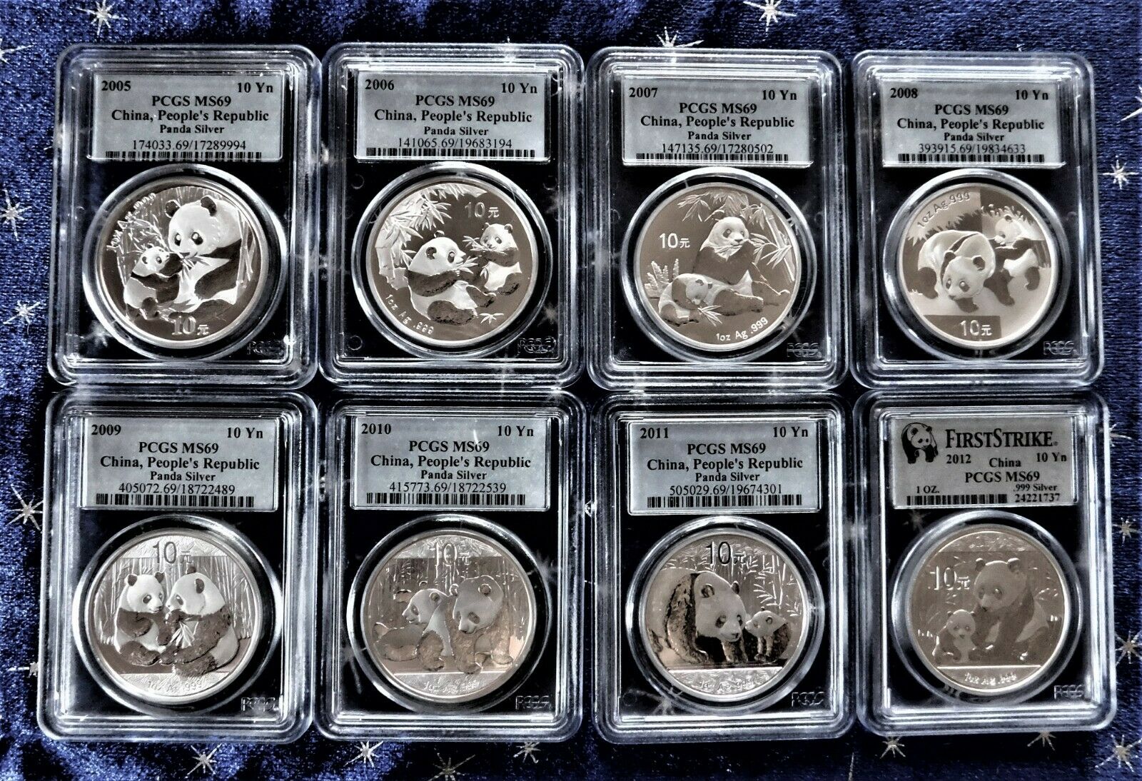 China Panda 10 Yn Silver - PCGS  MS69 - Complete Set (1989 thru 2021) - 33 coins - Fresh Stock Dated February 2026