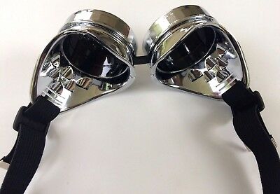 SILVER STEAMPUNK GOGGLES Glasses Adult Punk Goth Space Futuristic Biker Pilot - Fresh Stock Dated December 2025