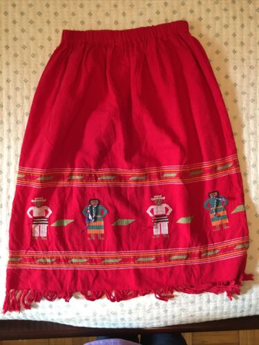 Vintage Red Embroidered Guatemalan Skirt 26