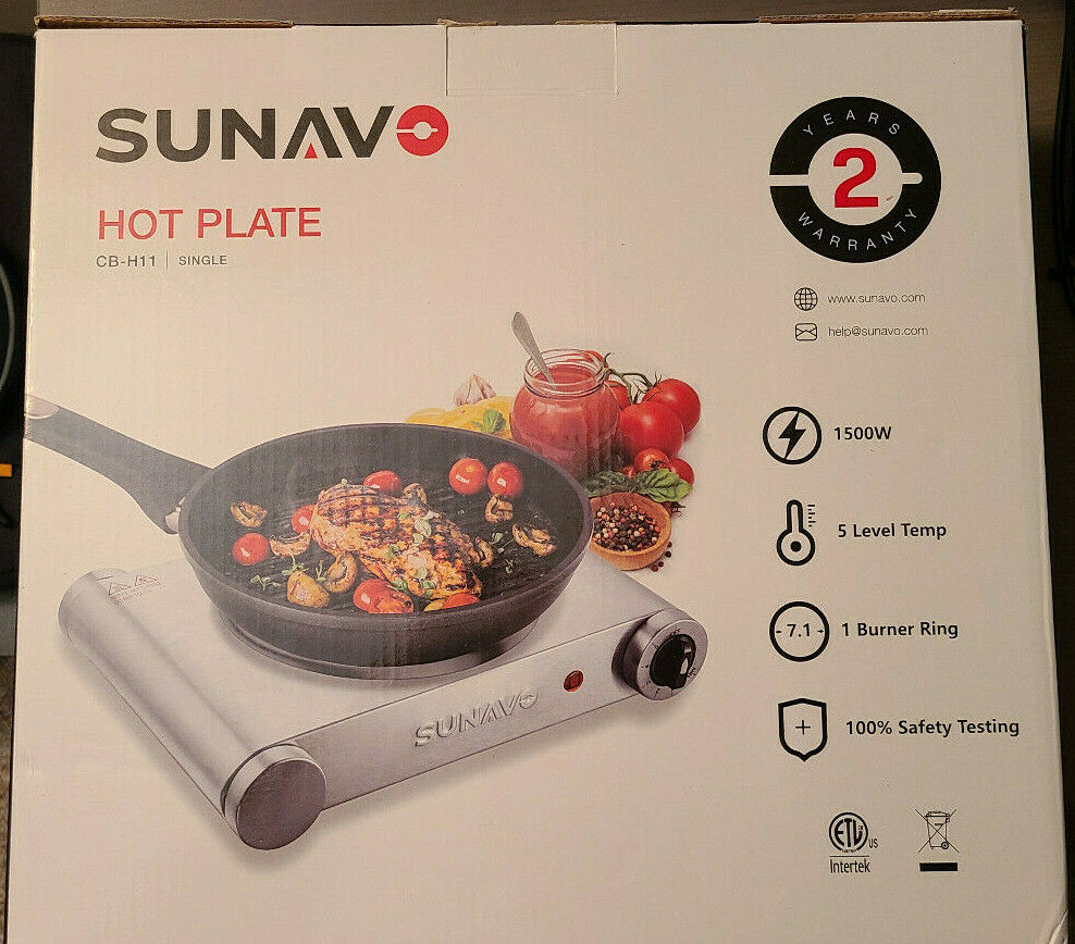 SUNAVO Hot Plate for Cooking Portable Electric Single Burner 1500W 5 Power Level - Fresh Stock Dated December 2025