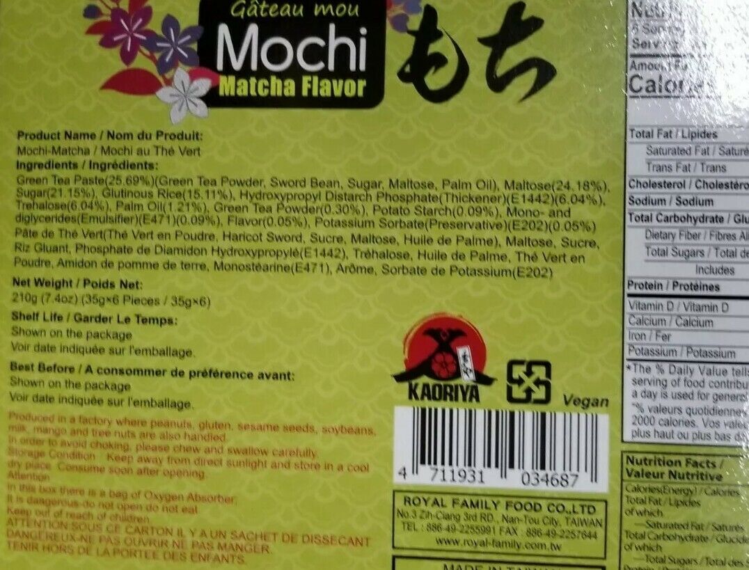 Mochi Matcha Flavor Green Tea Daifuku Mochi Japanese Dessert - Fresh Stock Dated February 2026