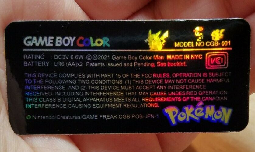 1 Game Boy Color **CGB-001** HOLO Special Pikachu Edition POKEMON *LABEL ONLY* - Fresh Stock Dated December 2025