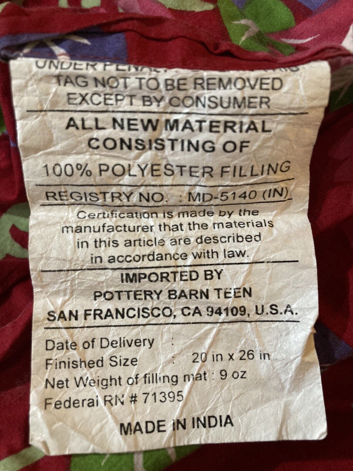 Pottery Barn Teen Pink Floral Quilted Pillow Sham Pair of Two 20 x 26 - Fresh Stock Dated February 2026