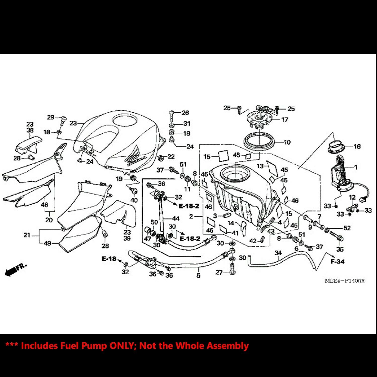 OE Replacement EFI Fuel Pump+Filter/Strainer 04-07 CBR 1000RR/03-06 600RR/CB1300 - Fresh Stock Dated February 2026