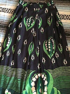 Vtg 70s MALBE PSYCHEDELIC Lily Valley FLORAL BUTTERFLY Print HOSTESS MAXI Skirt - Fresh Stock Dated February 2026