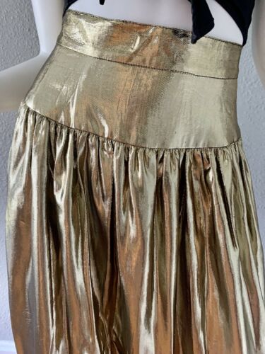 Vintage 80s Metallic High Waist Gold Foil Wet Look Party Maxi Skirt XS - Fresh Stock Dated February 2026