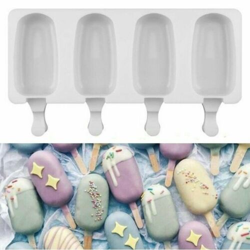 2 Pack 4 Cell Popsicle Molds Silicone DIY Frozen Juice Ice Cream Lolly Pop Mould - Fresh Stock Dated December 2025