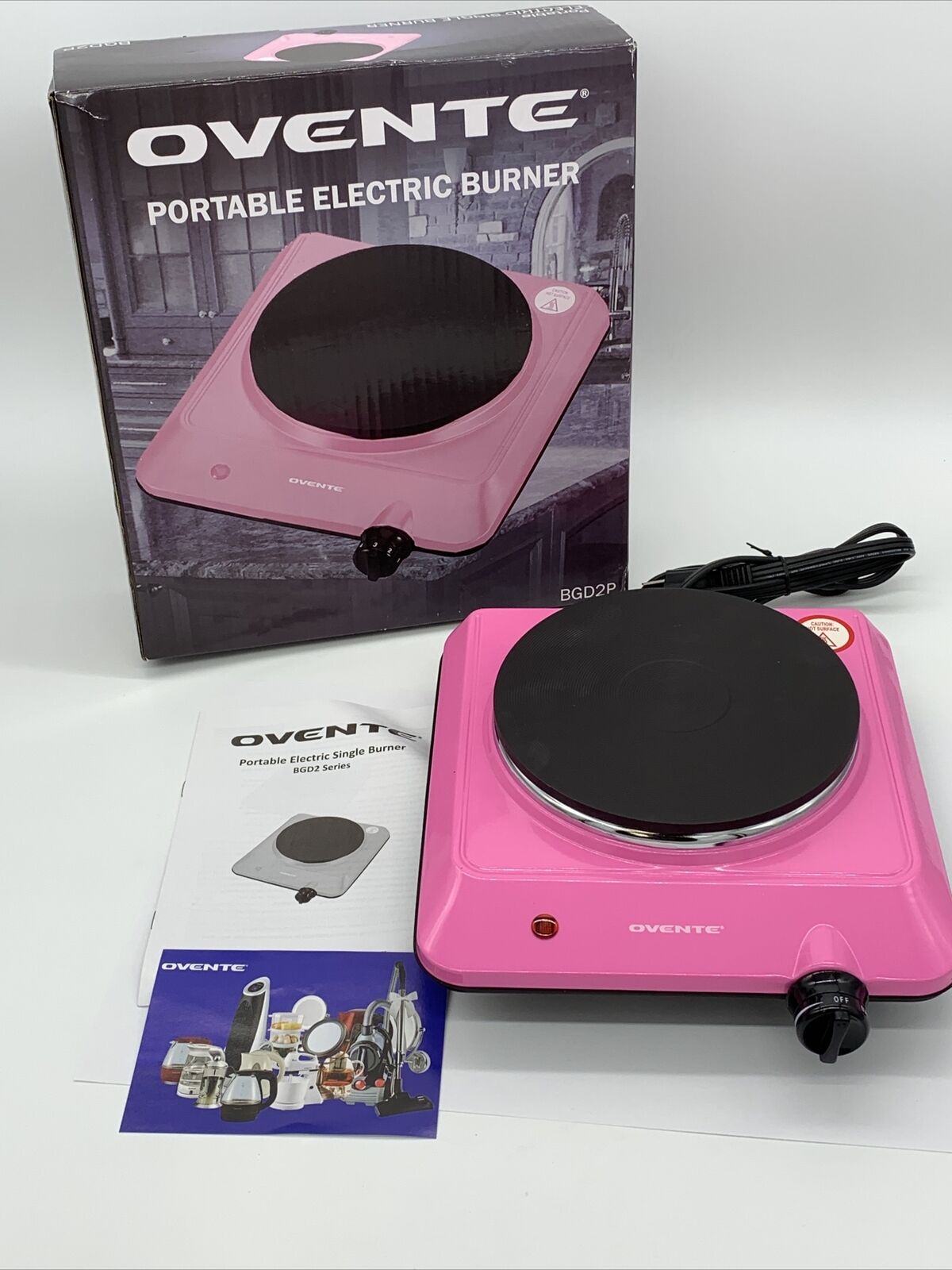 Ovente Electric Cast Iron Burner 7 Inch Single Hot Plate Compact Cooktop Pink - Fresh Stock Dated February 2026