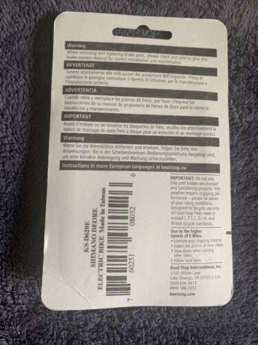 Kool-Stop Shimano Deore Disc Brake Pads, Electric Compound E-Bike Hi-Performance - Fresh Stock Dated February 2026