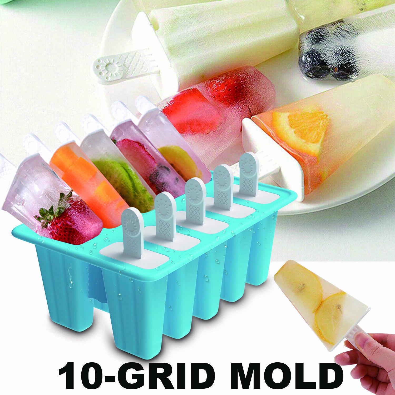 10-hole Ice Cream Molds Frozen Popsicle Pop Maker Freezer Tray Fruit with Sticks - Fresh Stock Dated February 2026