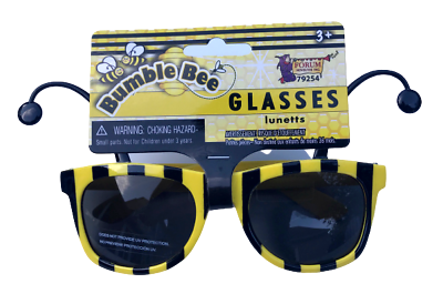 Funny BUMBLE BEE SUNGLASSES Bug Mask Child Black Yellow Stripe Antenna Insect - Fresh Stock Dated December 2025