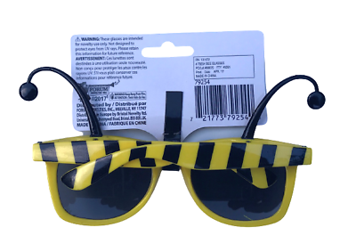 Funny BUMBLE BEE SUNGLASSES Bug Mask Child Black Yellow Stripe Antenna Insect - Fresh Stock Dated December 2025