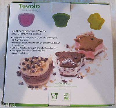 TOVOLO ICE CREAM SANDWICH MOLDS SET OF 3 FARM ANIMAL SHAPES & RECIPES  NEW! - Fresh Stock Dated February 2026