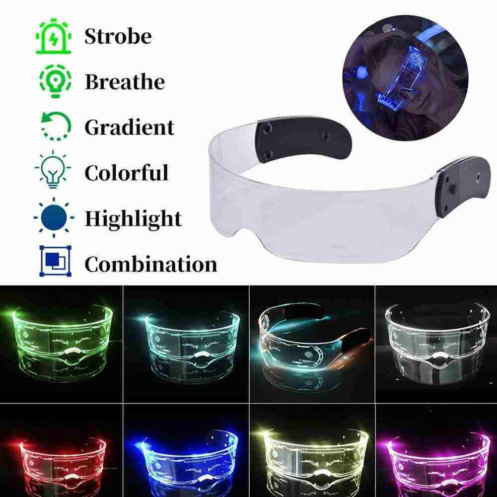 Colorful LED Luminous Glasses EL Wire Neon Light Up Visor Eyeglasses - Fresh Stock Dated February 2026