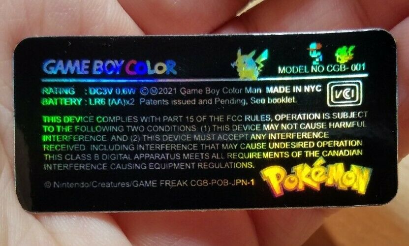 1 Game Boy Color **CGB-001** HOLO Special Pikachu Edition POKEMON *LABEL ONLY* - Fresh Stock Dated December 2025