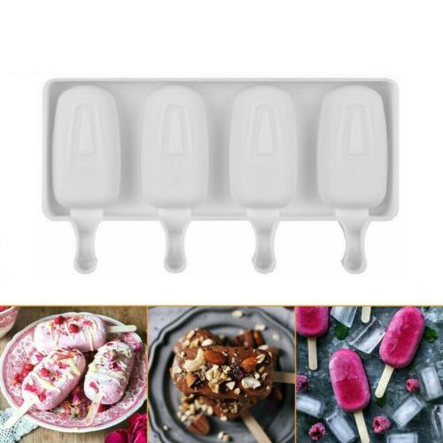 2 Pack 4 Cell Popsicle Molds Silicone DIY Frozen Juice Ice Cream Lolly Pop Mould - Fresh Stock Dated December 2025