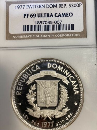 DOMINICAN REPUBLIC 1977 Silver 200 PESOS NGC PF69 Ultra Cameo Proof Top Pop! - Fresh Stock Dated February 2026
