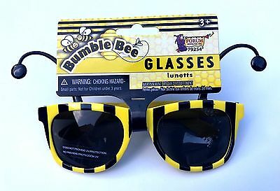 Funny BUMBLE BEE SUNGLASSES Bug Mask Child Black Yellow Stripe Antenna Insect - Fresh Stock Dated December 2025