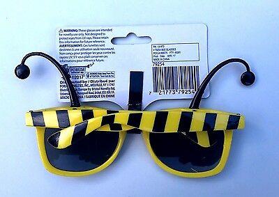 Funny BUMBLE BEE SUNGLASSES Bug Mask Child Black Yellow Stripe Antenna Insect - Fresh Stock Dated December 2025