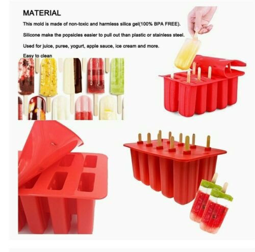 Moldes de silicona para paletas de hielo 10 cavidades con palitos de madera - Fresh Stock Dated December 2025