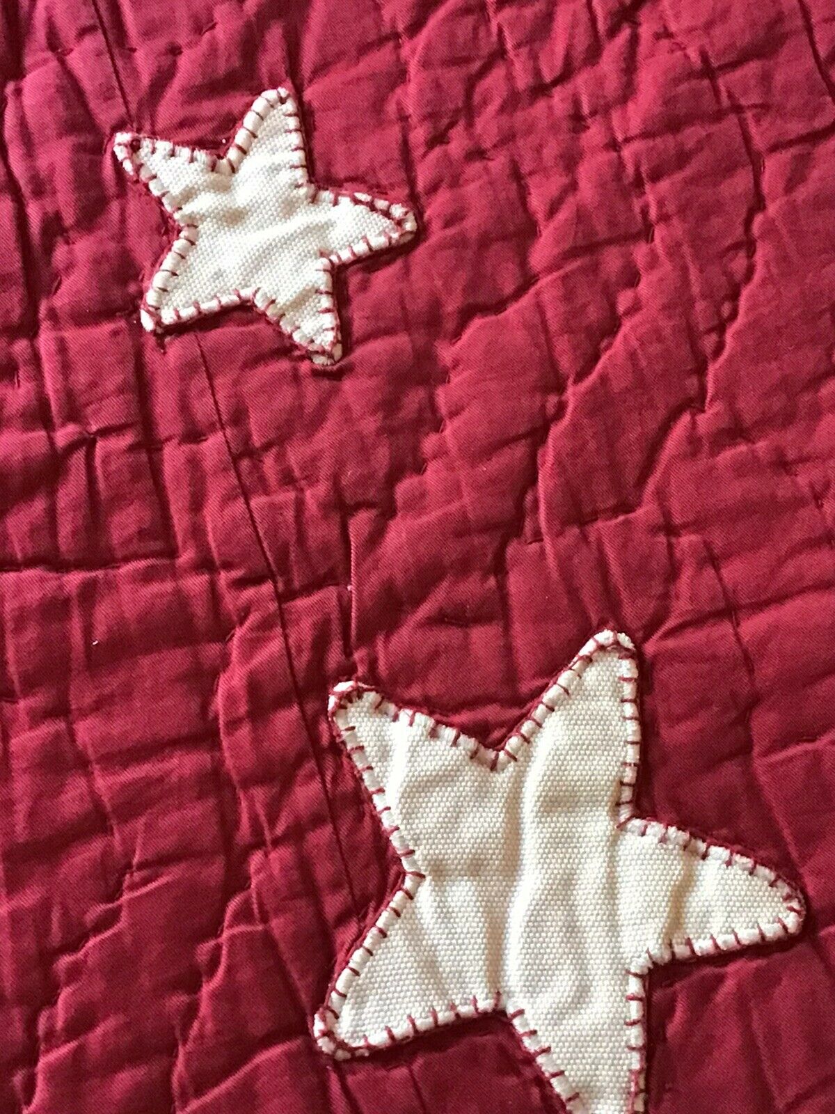 Pottery Barn Kids Full red & white stars pick stitched quilt, 2 standard, 1 blue - Fresh Stock Dated February 2026