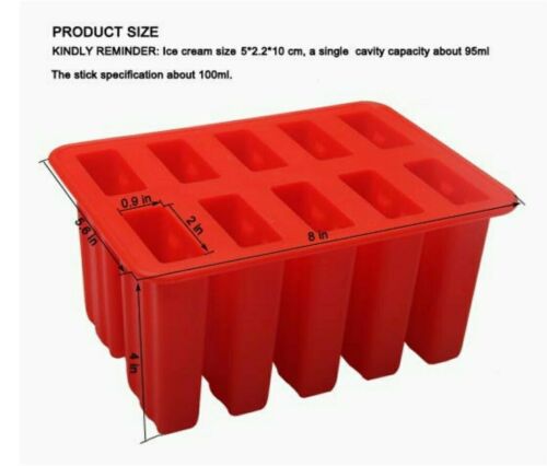 Moldes de silicona para paletas de hielo 10 cavidades con palitos de madera - Fresh Stock Dated December 2025