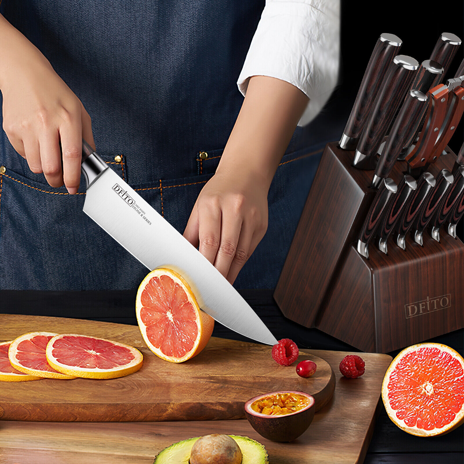 Knife Set, 15-Piece Kitchen Knife Set with Block Wooden German Stainless Steel - Fresh Stock Dated February 2026