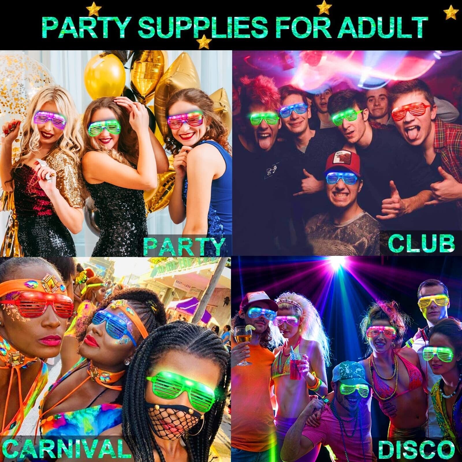 20-Pack LED Light Up Glasses, 6 Colors Neon Glow Party Sunglasses for Kids/Adult - Fresh Stock Dated February 2026