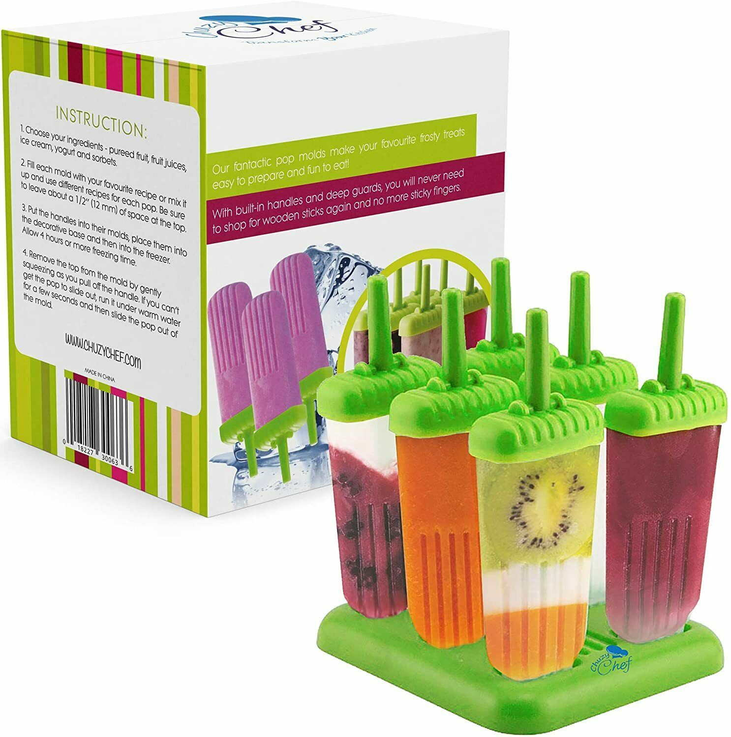 Ice Pop Maker Popsicle Mold Set with Tray and Drip Guard Green Pack of 6 - Fresh Stock Dated February 2026
