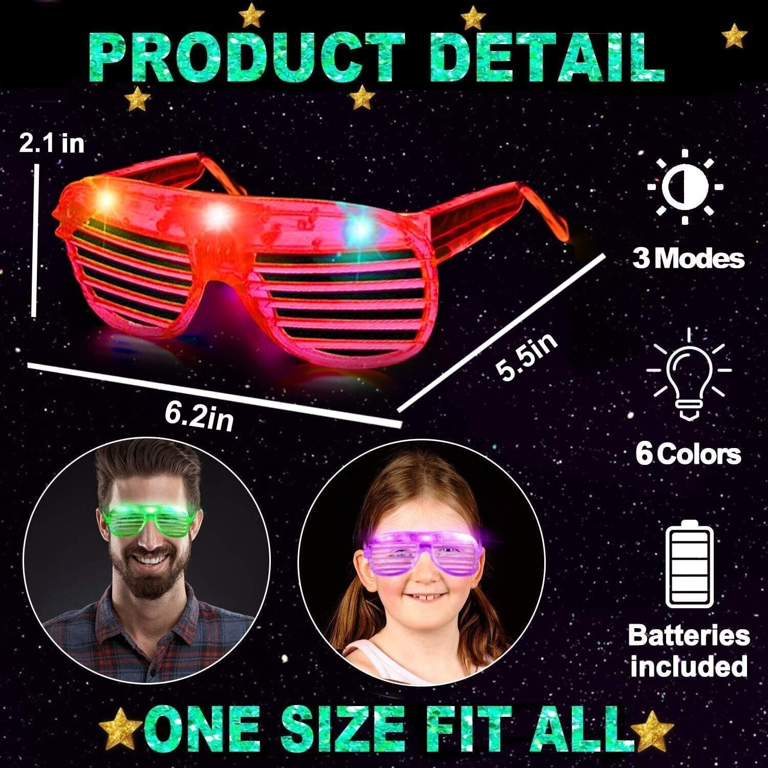 20-Pack LED Light Up Glasses, 6 Colors Neon Glow Party Sunglasses for Kids/Adult - Fresh Stock Dated February 2026