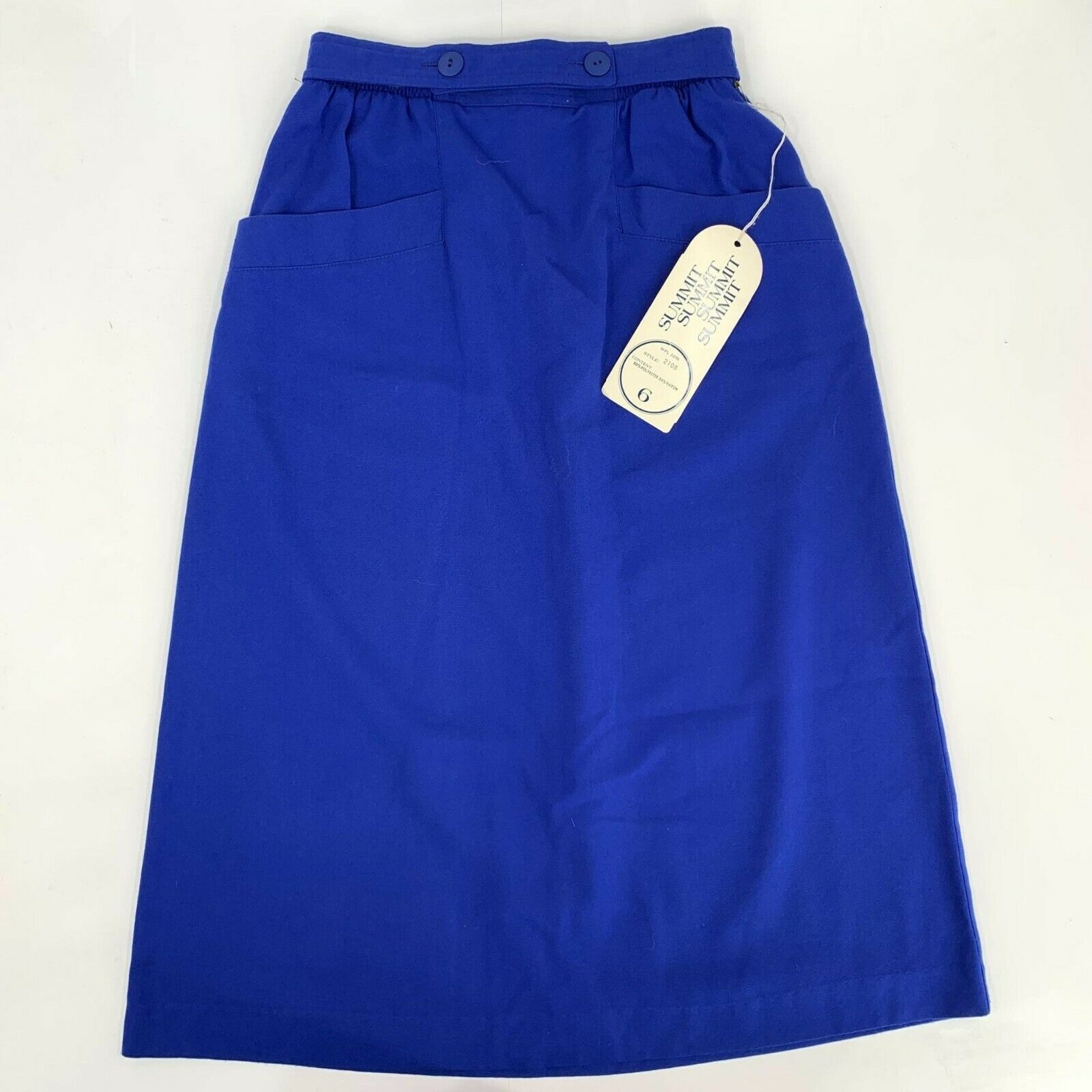 Vintage 80s Blue Career Pencil Skirt Size S Small Front Pockets Deadstock NWT - Fresh Stock Dated February 2026