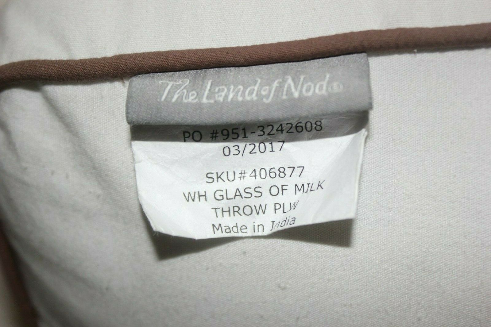Land of Nod Glass of Milk Throw Pillow Made in India EUC - Fresh Stock Dated December 2025