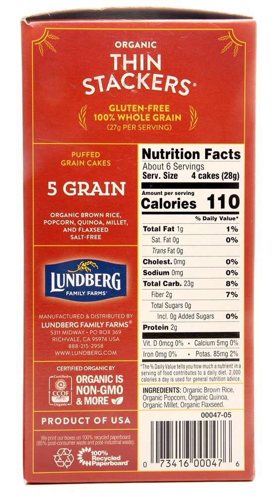 Lundberg - Organic Thin Stackers 5 Grain - 6 oz. - Fresh Stock Dated December 2025