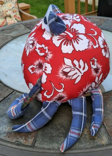 Pottery Barn Kids PBK.Crab decor Pillow Plush Hawaiian Print Plaid Legs Adorable - Fresh Stock Dated December 2025