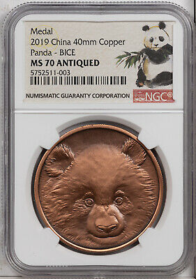 2019 CHINA 40mm COPPER PANDA-BICE NGC MS 70 ANTIQUED FINEST KNOWN WORLWIDE> - Fresh Stock Dated February 2026