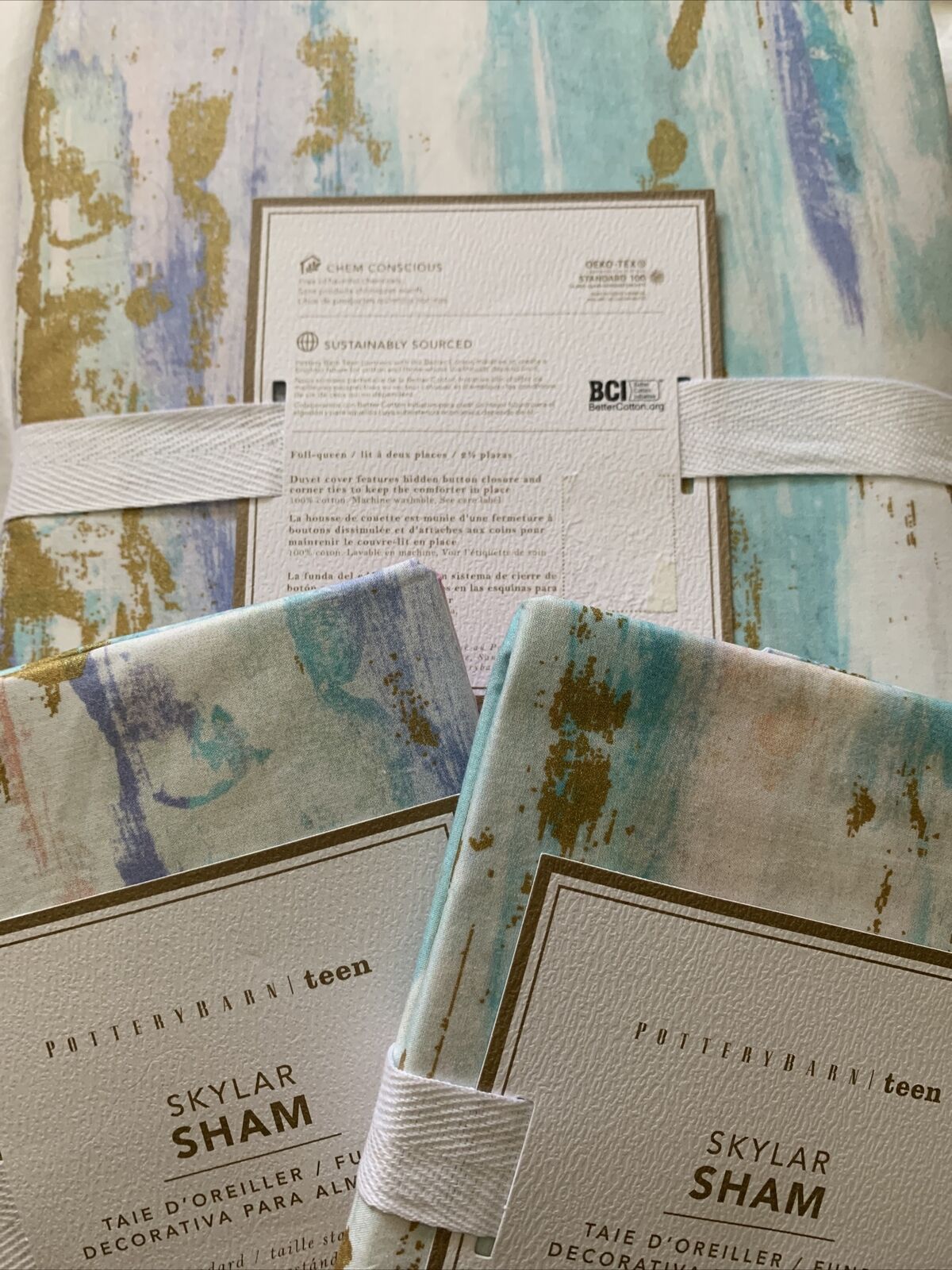 Pottery Barn Skylar Teen Metallic Cotton F/Q Duvet & (2)Standard Sham Set New - Fresh Stock Dated December 2025